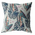 Homeroots 16 in. Tropical Leaf Indoor & Outdoor Throw Pillow Dark Blue & Gray 412656